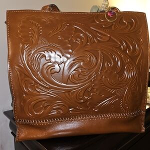 Patricia Nash Embossed Brown Leather Tote Bag